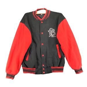 FUBU Mens Varsity Bomber Jacket Coat SZ M Red Black Embroidered Logo Vintage